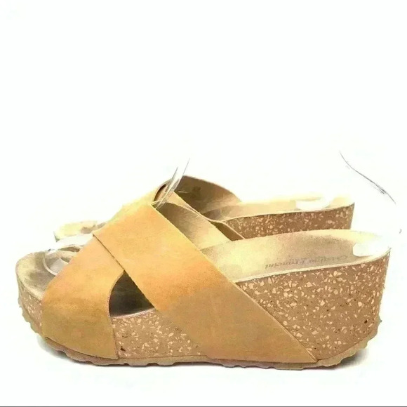 Cristina Francini sandals size 8.5 tan Italian leather chunky cork flatforms - Picture 5 of 12